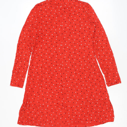 Marks and Spencer Womens Red Geometric Viscose A-Line Size 8 Mock Neck Pullover - Card Suits Print