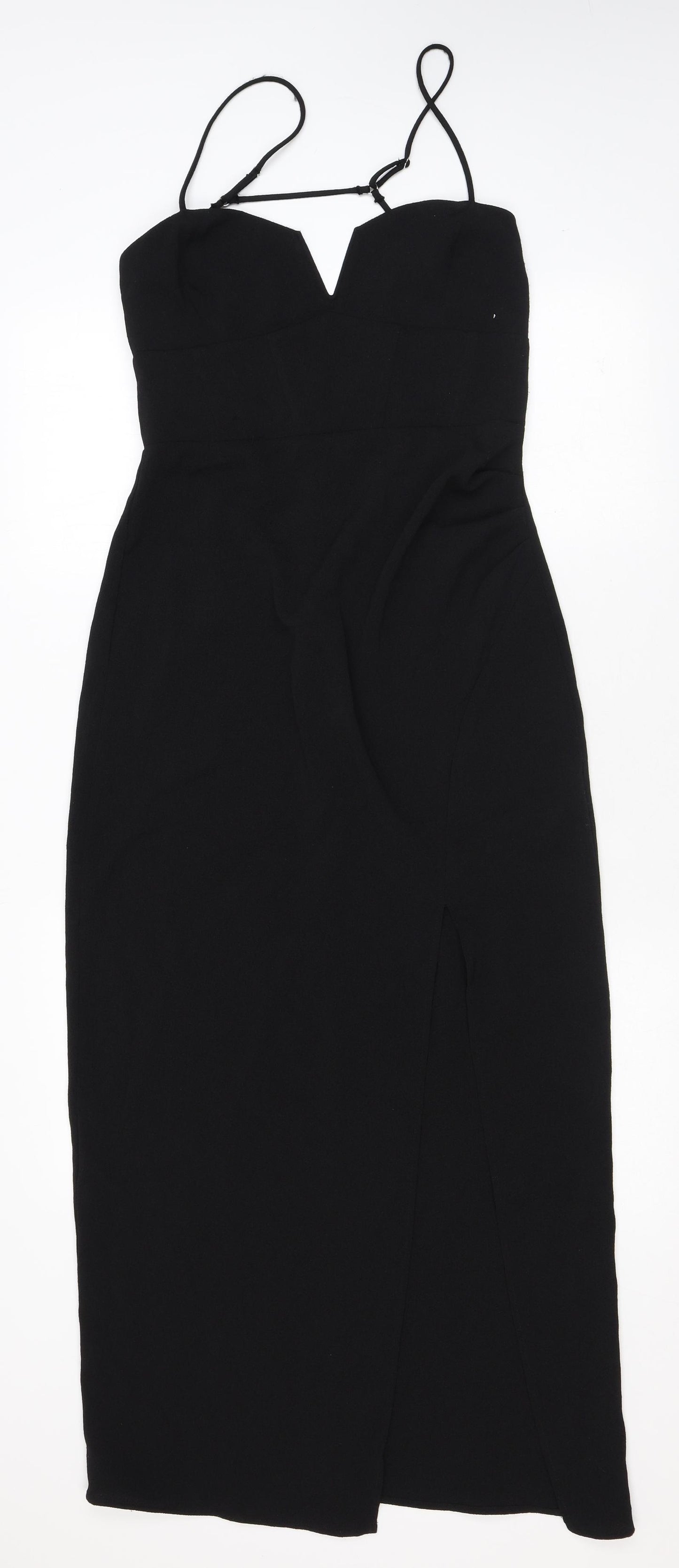 Zara Womens Black Polyester Bodycon Size M Sweetheart Zip - Boned Corset Thigh Slit