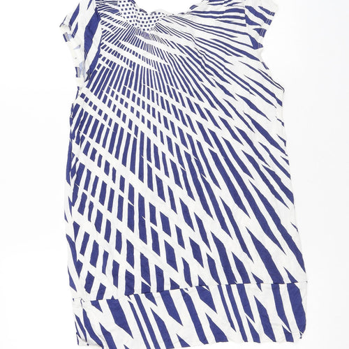 Warehouse Womens Blue Geometric Viscose Basic T-Shirt Size 14 Boat Neck