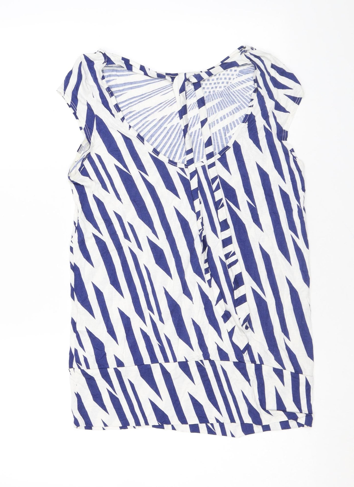 Warehouse Womens Blue Geometric Viscose Basic T-Shirt Size 14 Boat Neck