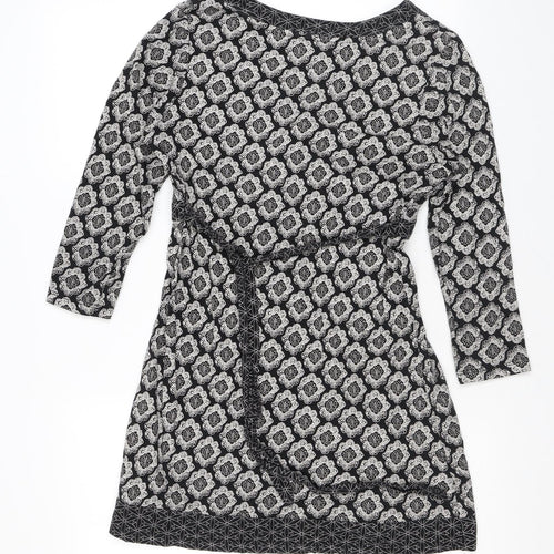 Laura Ashley Womens Black Paisley Cotton Basic T-Shirt Size 8 V-Neck