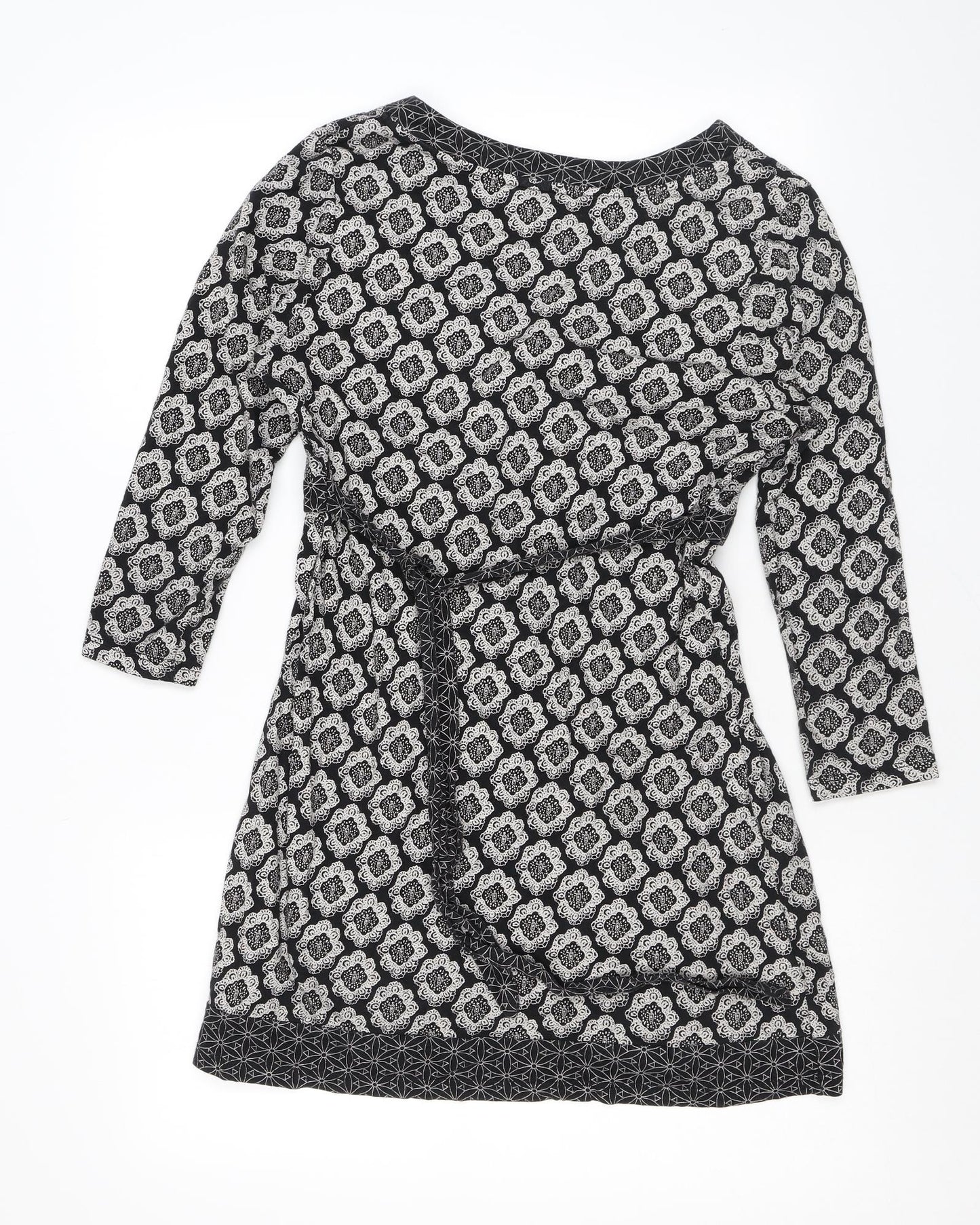 Laura Ashley Womens Black Paisley Cotton Basic T-Shirt Size 8 V-Neck