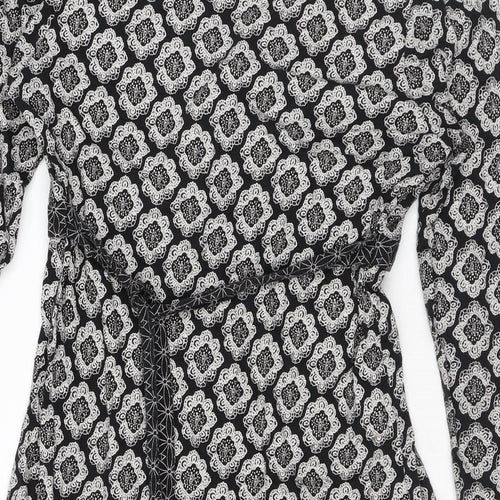 Laura Ashley Womens Black Paisley Cotton Basic T-Shirt Size 8 V-Neck