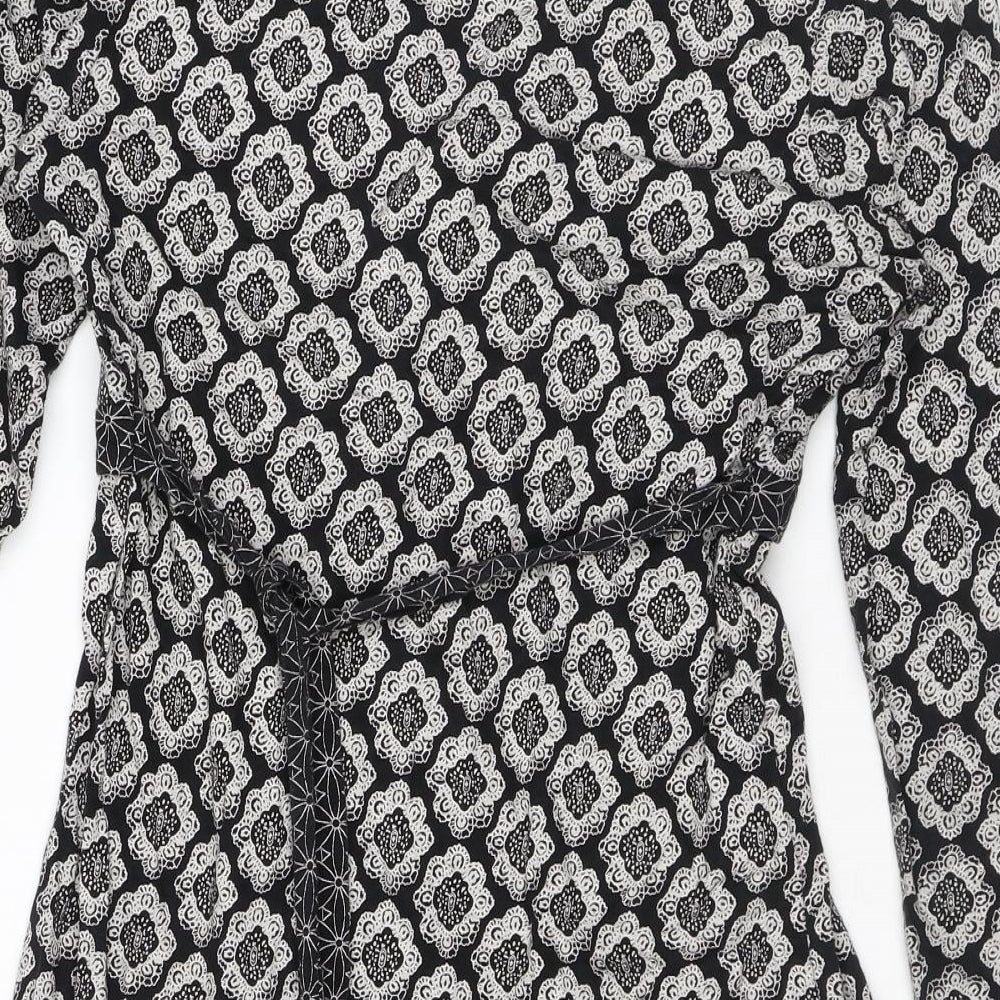 Laura Ashley Womens Black Paisley Cotton Basic T-Shirt Size 8 V-Neck