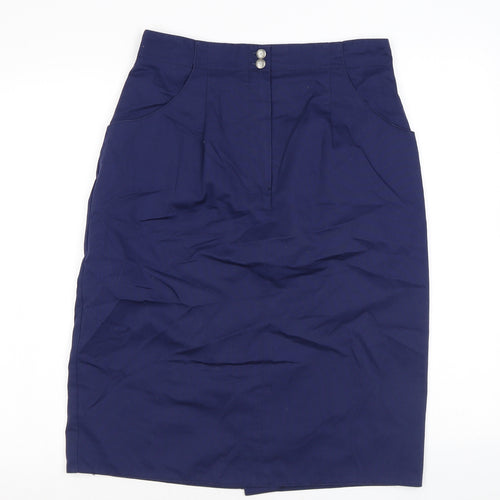 C&A Womens Blue Cotton Straight & Pencil Skirt Size 14 Zip - Buttons