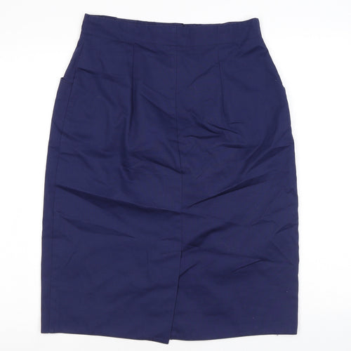 C&A Womens Blue Cotton Straight & Pencil Skirt Size 14 Zip - Buttons