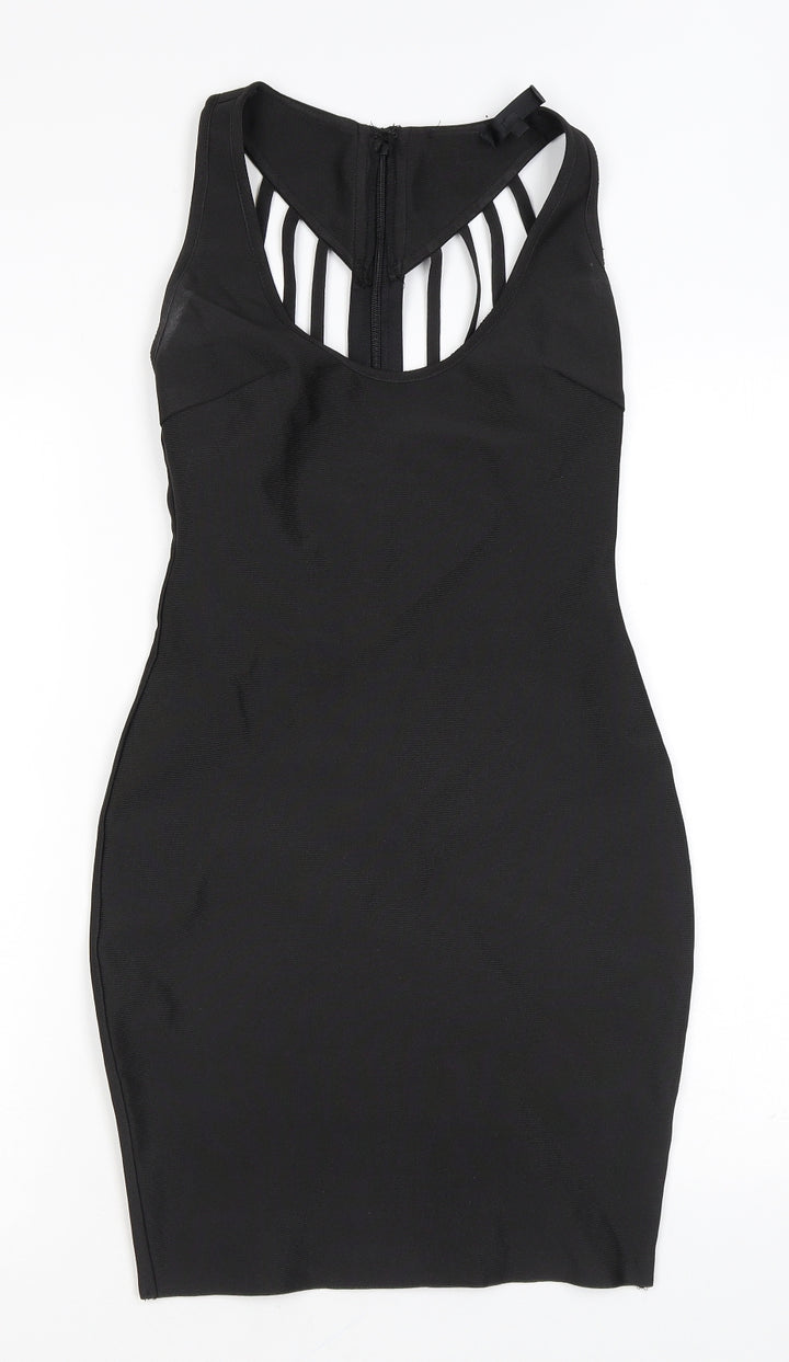 Love & Other Things Womens Black Polyester Bodycon Size S Scoop Neck Zip