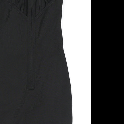 Love & Other Things Womens Black Polyester Bodycon Size S Scoop Neck Zip