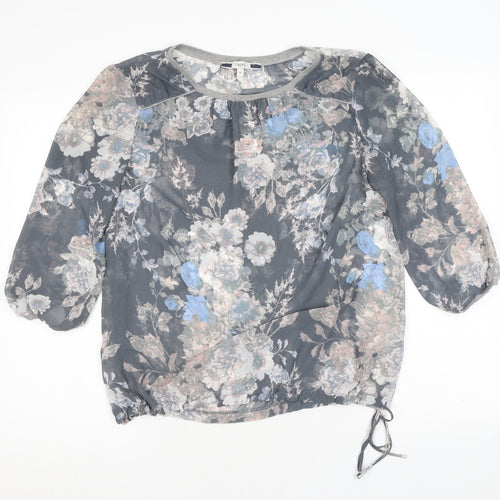 NEXT Womens Blue Floral Polyester Basic Blouse Size 8 Round Neck