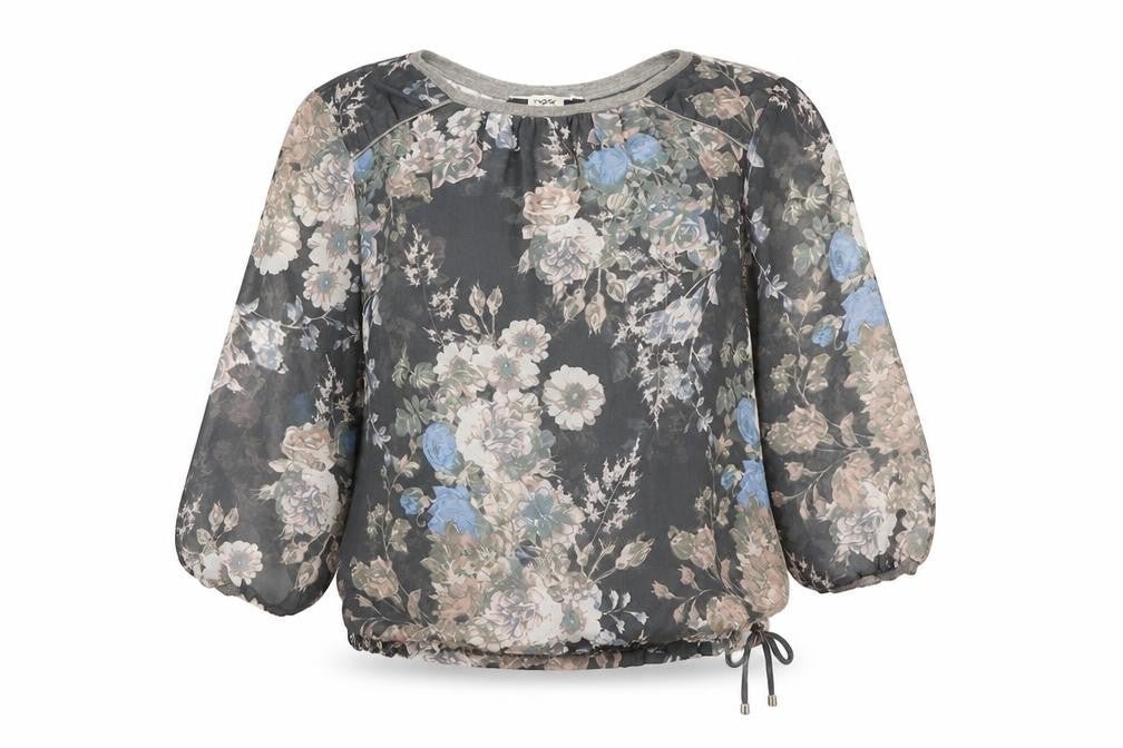 Front view of Next women’s blue floral polyester basic blouse, size UK 8, round neck