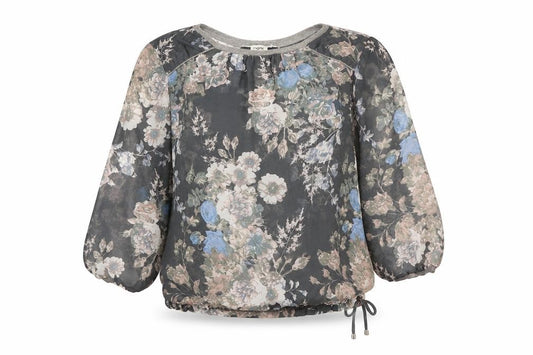 Front view of Next women’s blue floral polyester basic blouse, size UK 8, round neck