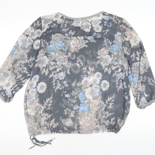 NEXT Womens Blue Floral Polyester Basic Blouse Size 8 Round Neck