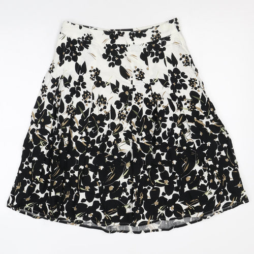 Maine Womens Ivory Floral Cotton Flare Skirt Size 8 Zip