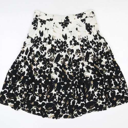 Maine Womens Ivory Floral Cotton Flare Skirt Size 8 Zip