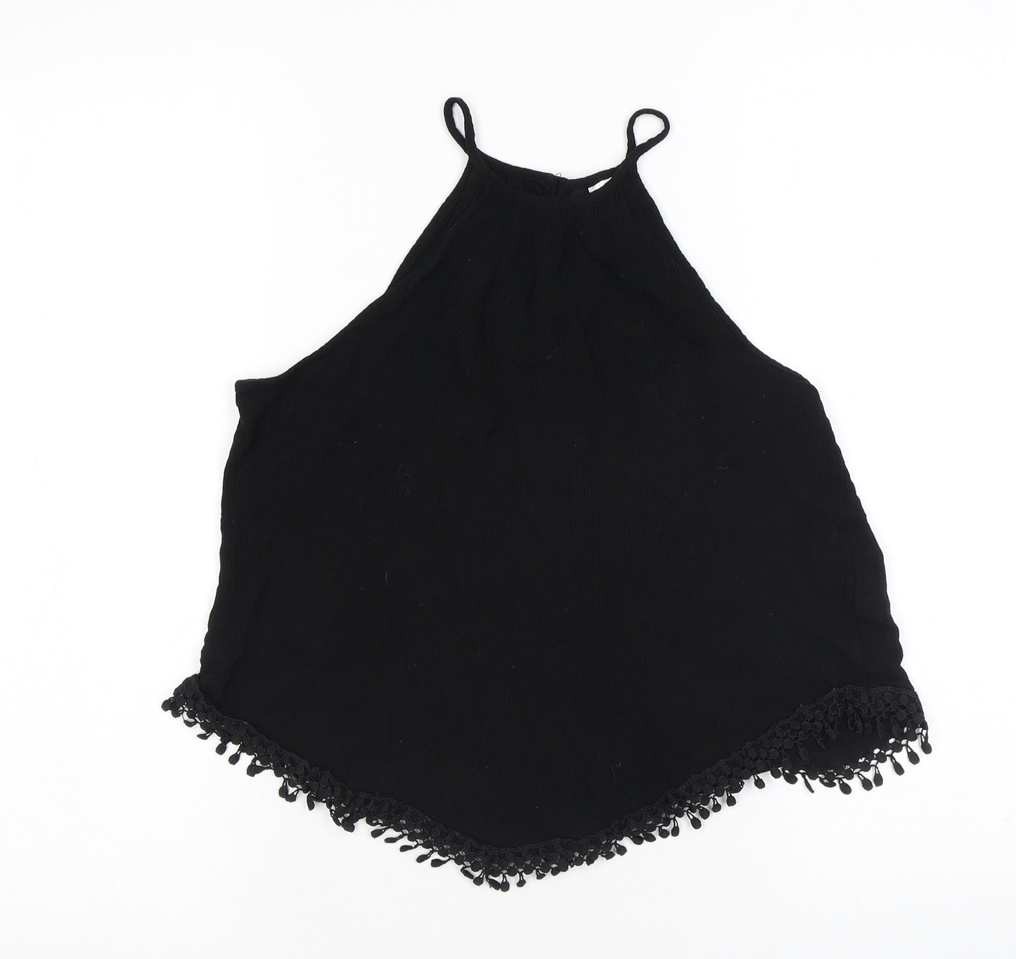 H&M Womens Black Viscose Camisole Tank Size 6 Halter - Tassles