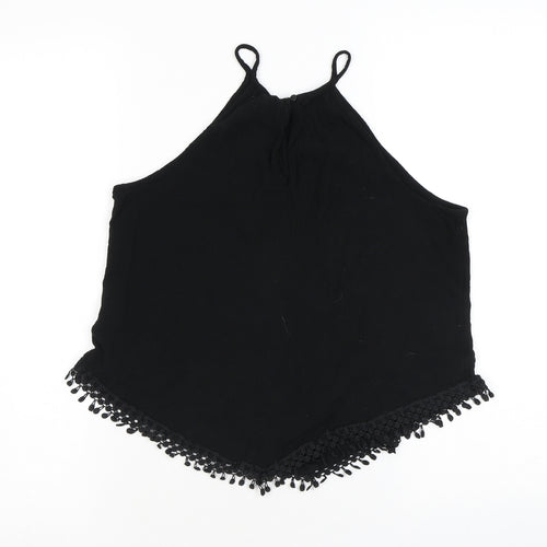 H&M Womens Black Viscose Camisole Tank Size 6 Halter - Tassles