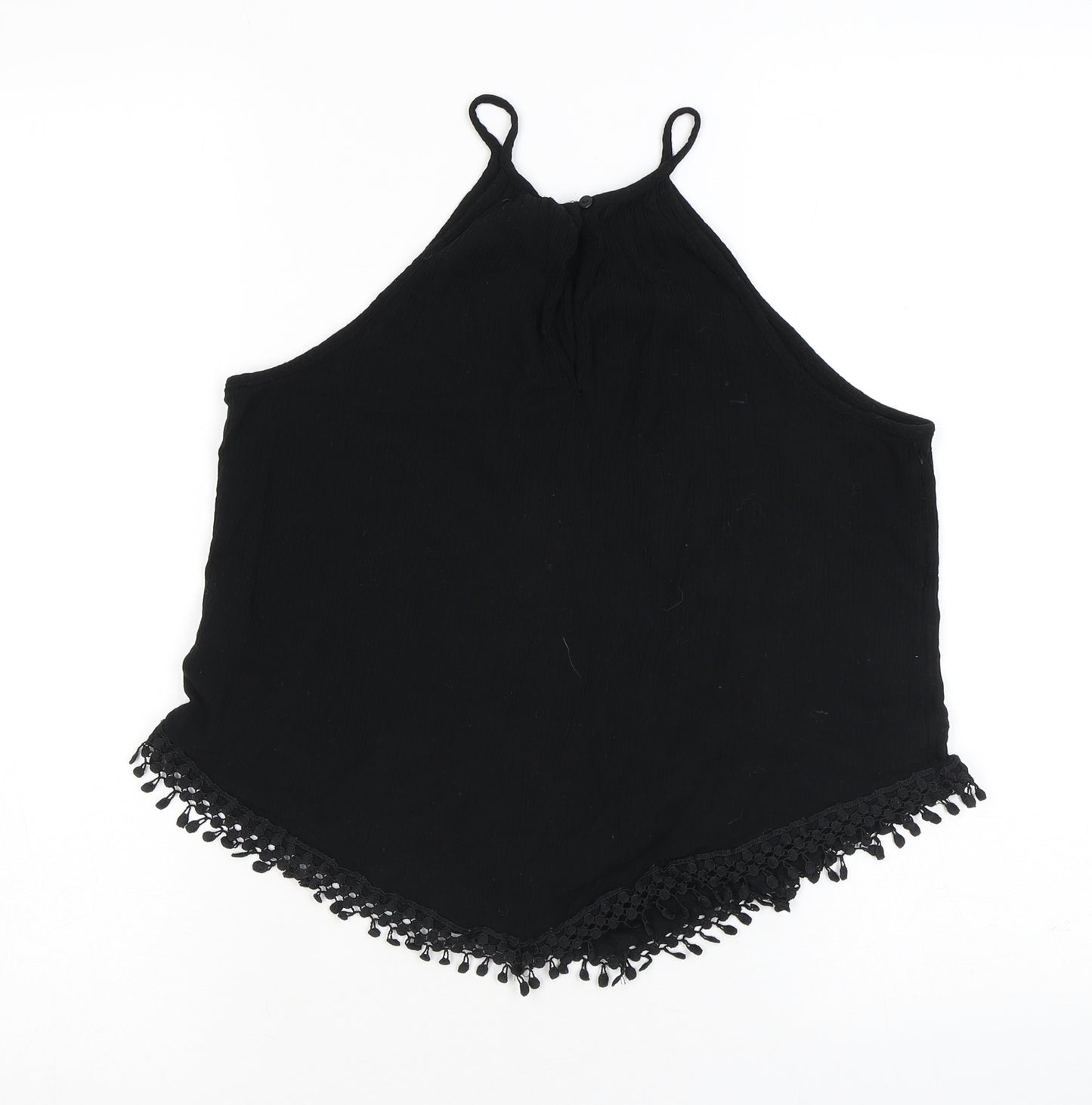 H&M Womens Black Viscose Camisole Tank Size 6 Halter - Tassles