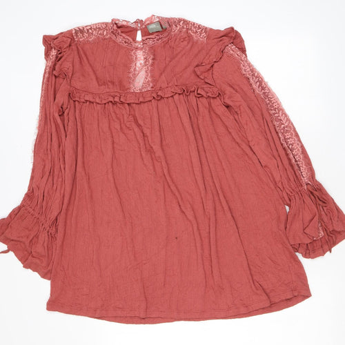 ASOS Womens Pink Viscose Tunic Blouse Size 8 Mock Neck - Lace, Ruffles