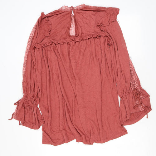ASOS Womens Pink Viscose Tunic Blouse Size 8 Mock Neck - Lace, Ruffles