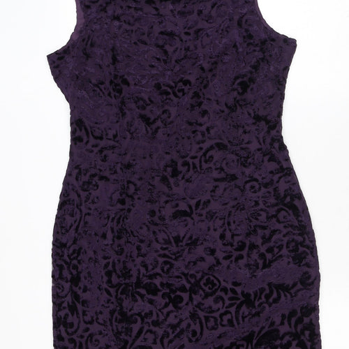 Kaleidoscope Womens Purple Paisley Viscose Pencil Dress Size 12 Scoop Neck Zip