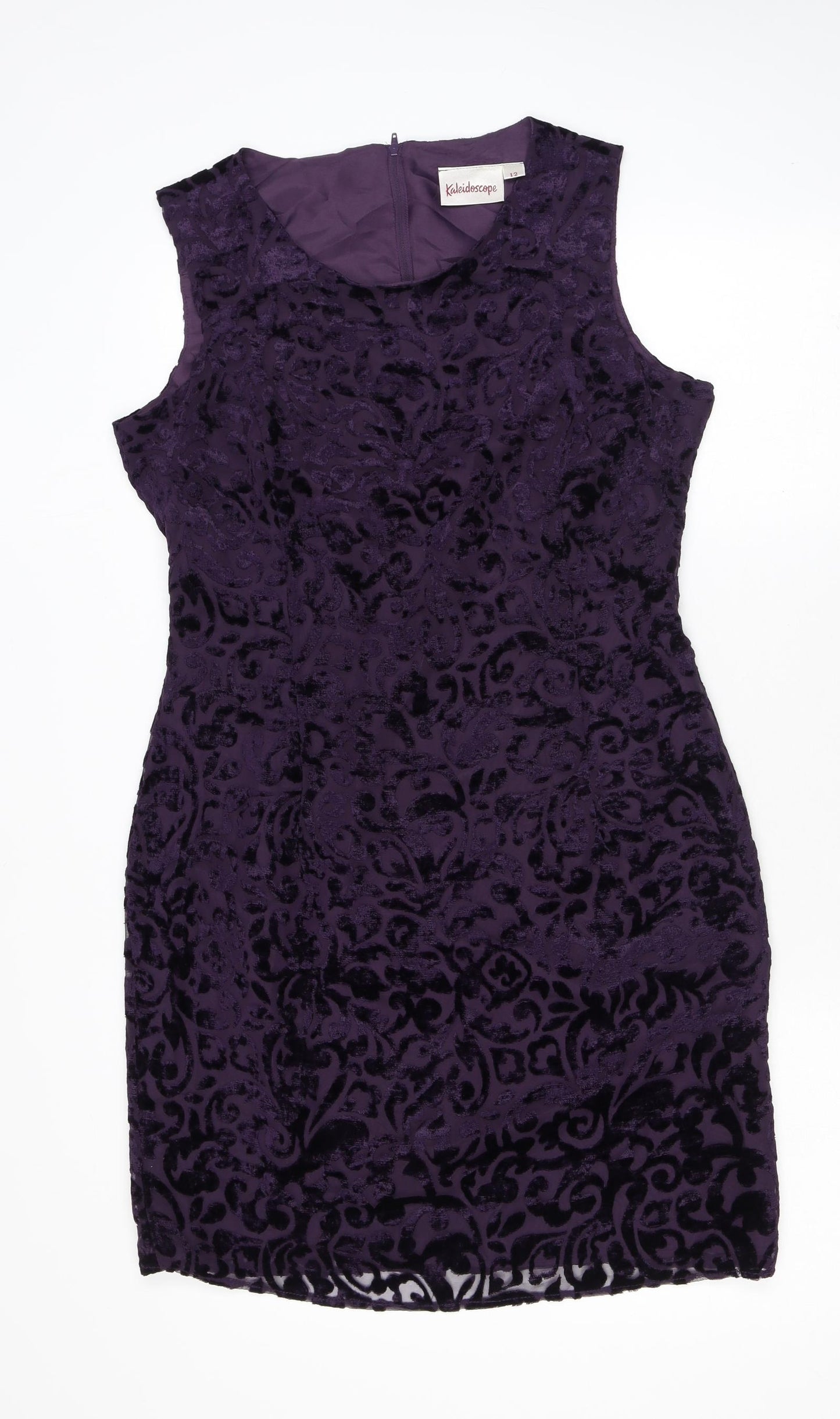 Kaleidoscope Womens Purple Paisley Viscose Pencil Dress Size 12 Scoop Neck Zip