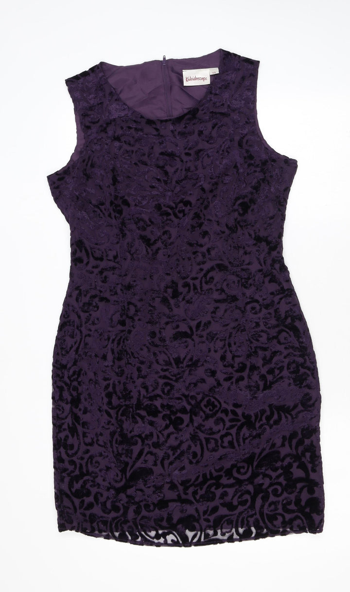 Kaleidoscope Womens Purple Paisley Viscose Pencil Dress Size 12 Scoop Neck Zip
