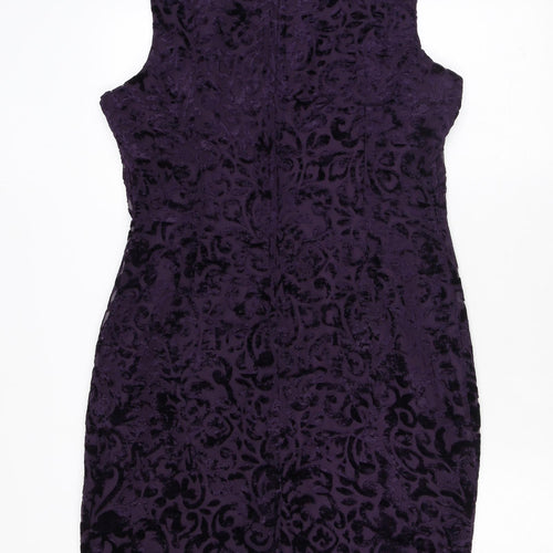 Kaleidoscope Womens Purple Paisley Viscose Pencil Dress Size 12 Scoop Neck Zip
