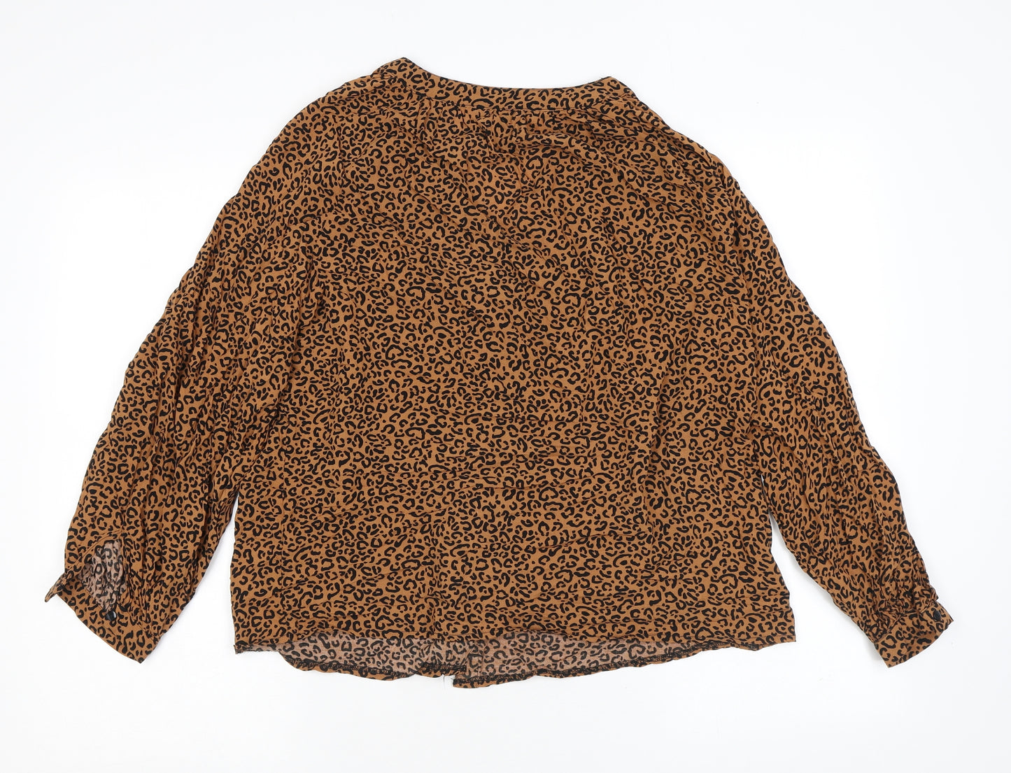 New Look Womens Brown Animal Print Viscose Basic Button-Up Size 12 V-Neck - Leopard Print