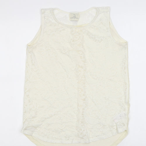 NEXT Womens Ivory Paisley Cotton Basic Tank Size 8 Round Neck