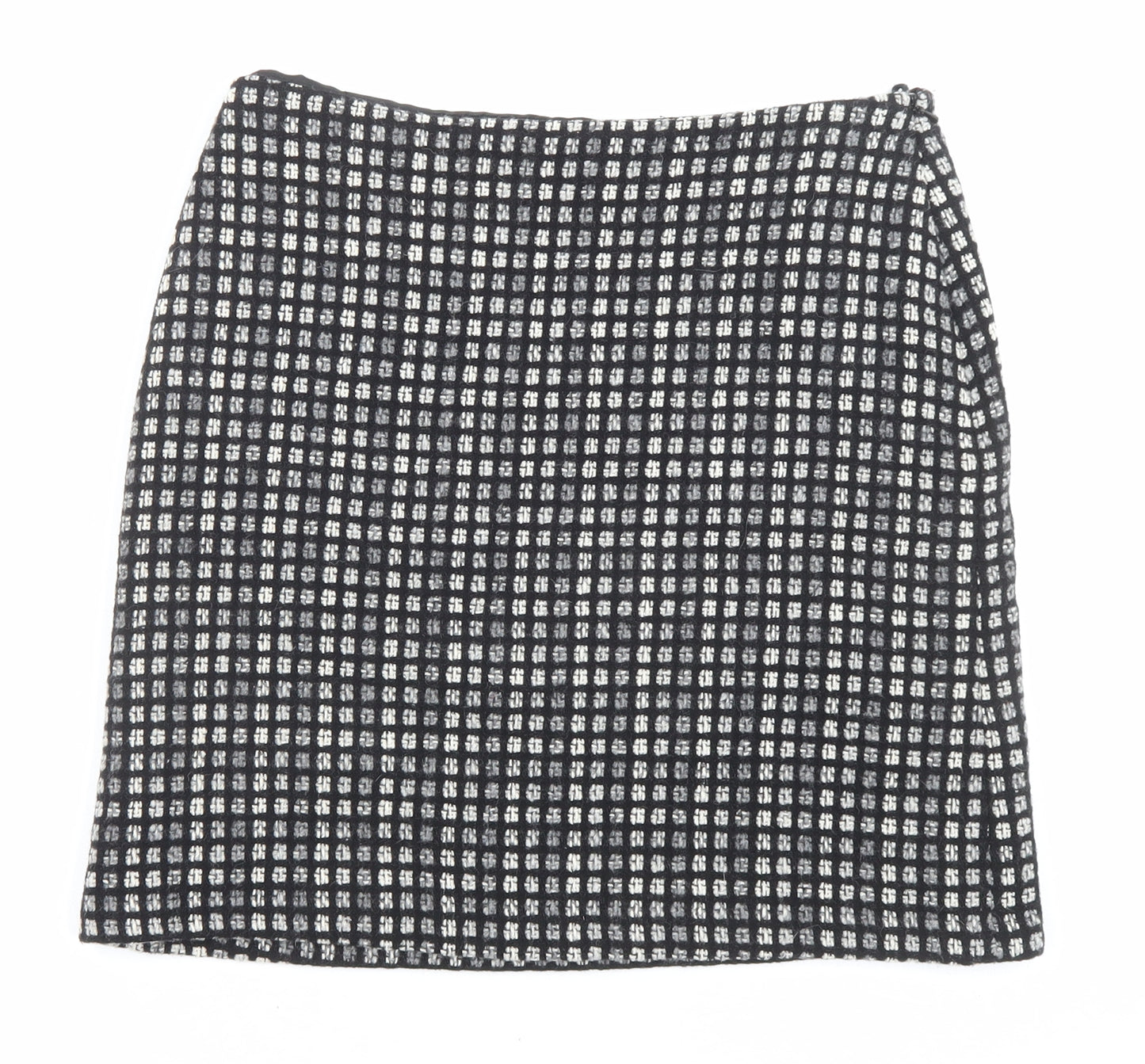 Marks and Spencer Womens Black Geometric Wool A-Line Skirt Size 8 Zip