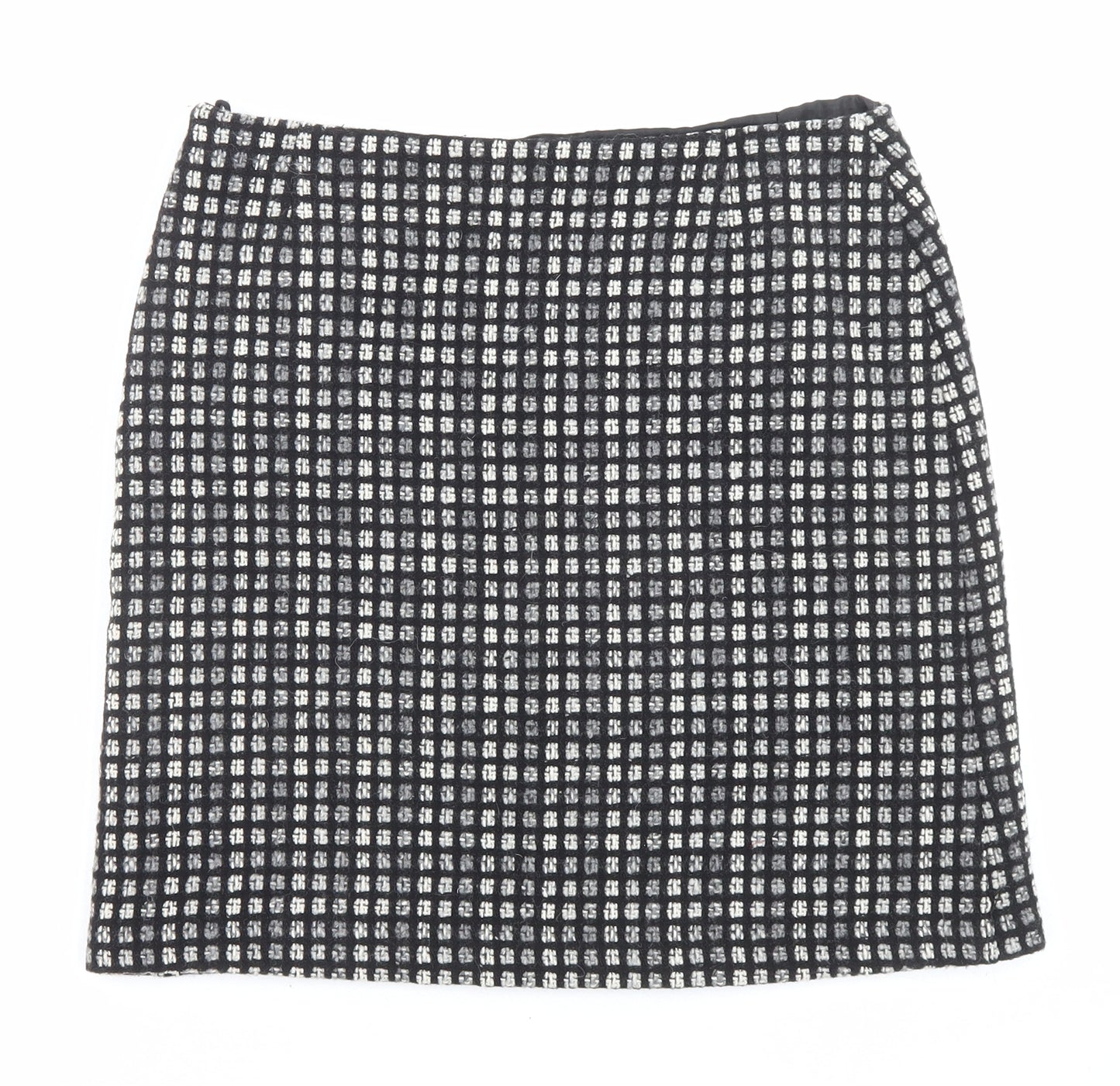 Marks and Spencer Womens Black Geometric Wool A-Line Skirt Size 8 Zip