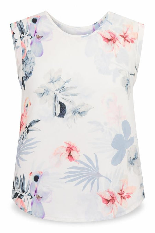 Front view of Stella women’s white floral polyester basic blouse, size UK 12, crew neck