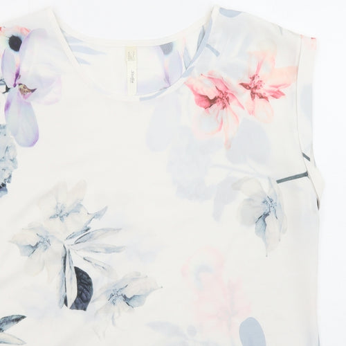 Stella Womens White Floral Polyester Basic Blouse Size 12 Crew Neck
