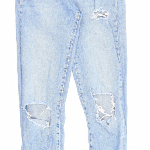 New Look Girls Blue Cotton Skinny Jeans Size 12 Years L26 in Regular Zip - Distressed, Pockets