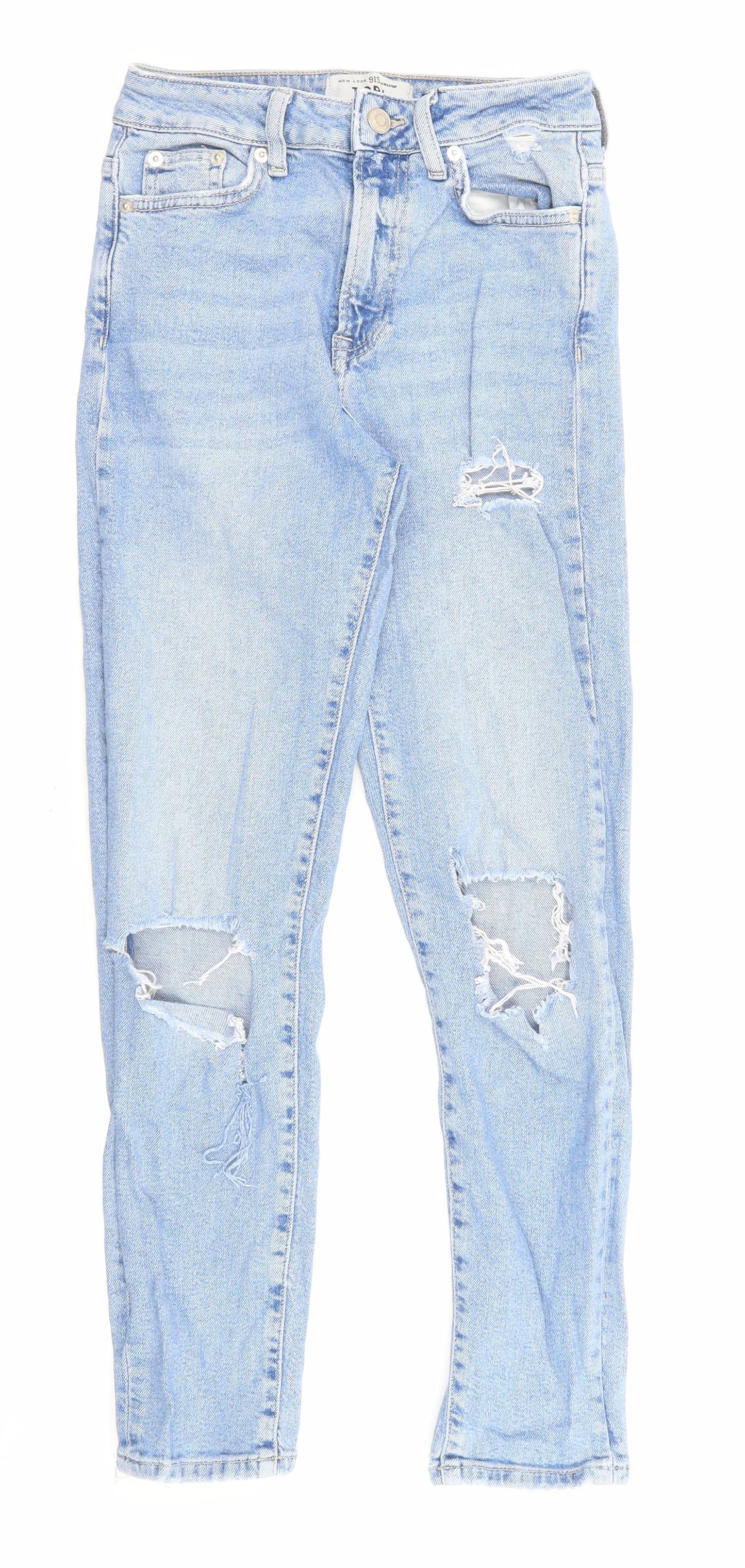 New Look Girls Blue Cotton Skinny Jeans Size 12 Years L26 in Regular Zip - Distressed, Pockets