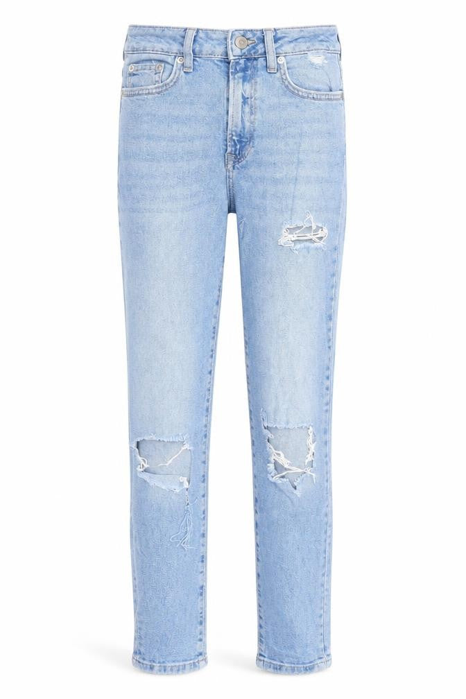 New Look Girls Blue Cotton Skinny Jeans Size 12 Years L26 in Regular Zip - Distressed, Pockets