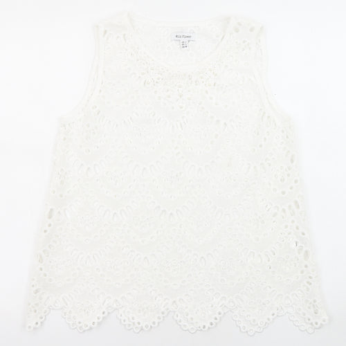 Wild Flower Womens White Polyester Basic Blouse Size L Crew Neck - Gemstones