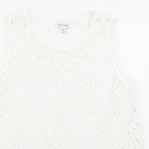 Wild Flower Womens White Polyester Basic Blouse Size L Crew Neck - Gemstones