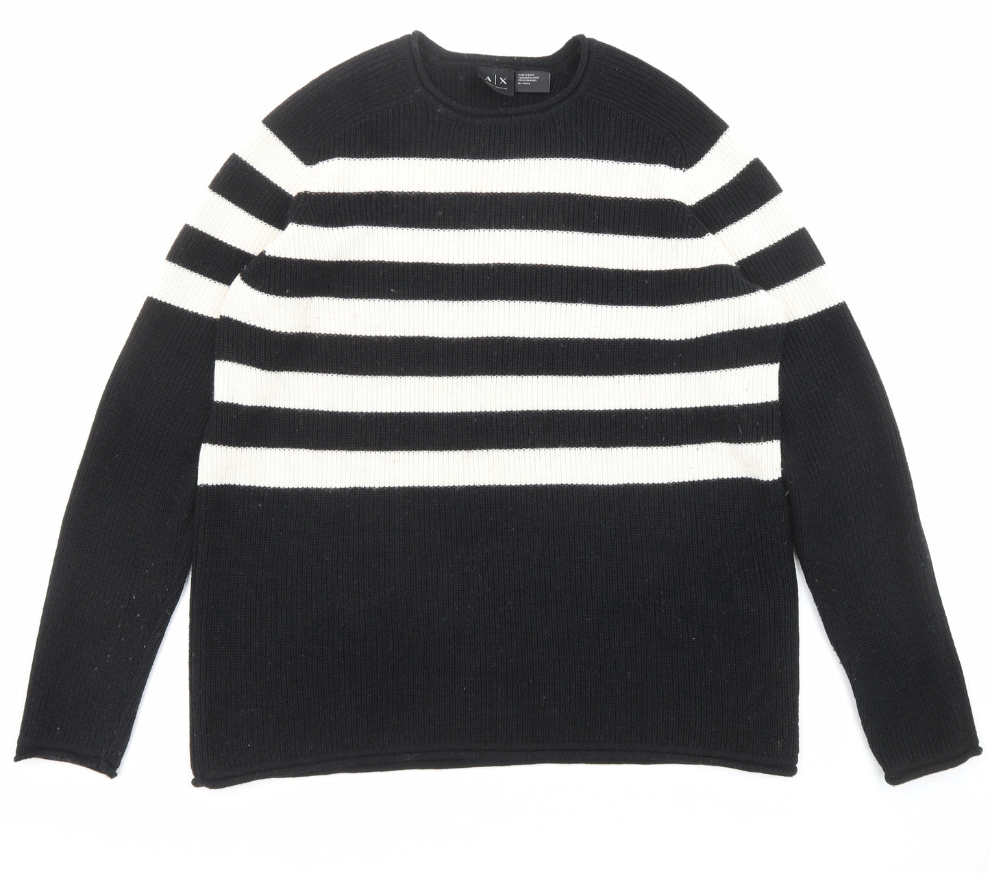 Armani Exchange Womens Black Round Neck Striped Acrylic Pullover Jumper Size XL