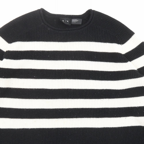 Armani Exchange Womens Black Round Neck Striped Acrylic Pullover Jumper Size XL