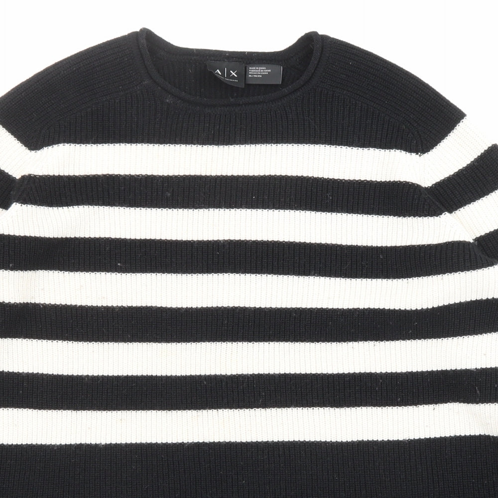 Armani Exchange Womens Black Round Neck Striped Acrylic Pullover Jumper Size XL