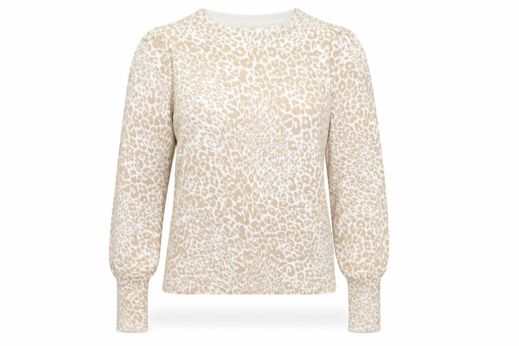 Marks and Spencer Womens Beige Round Neck Animal Print Viscose Pullover Jumper Size M