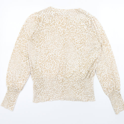 Marks and Spencer Womens Beige Round Neck Animal Print Viscose Pullover Jumper Size M