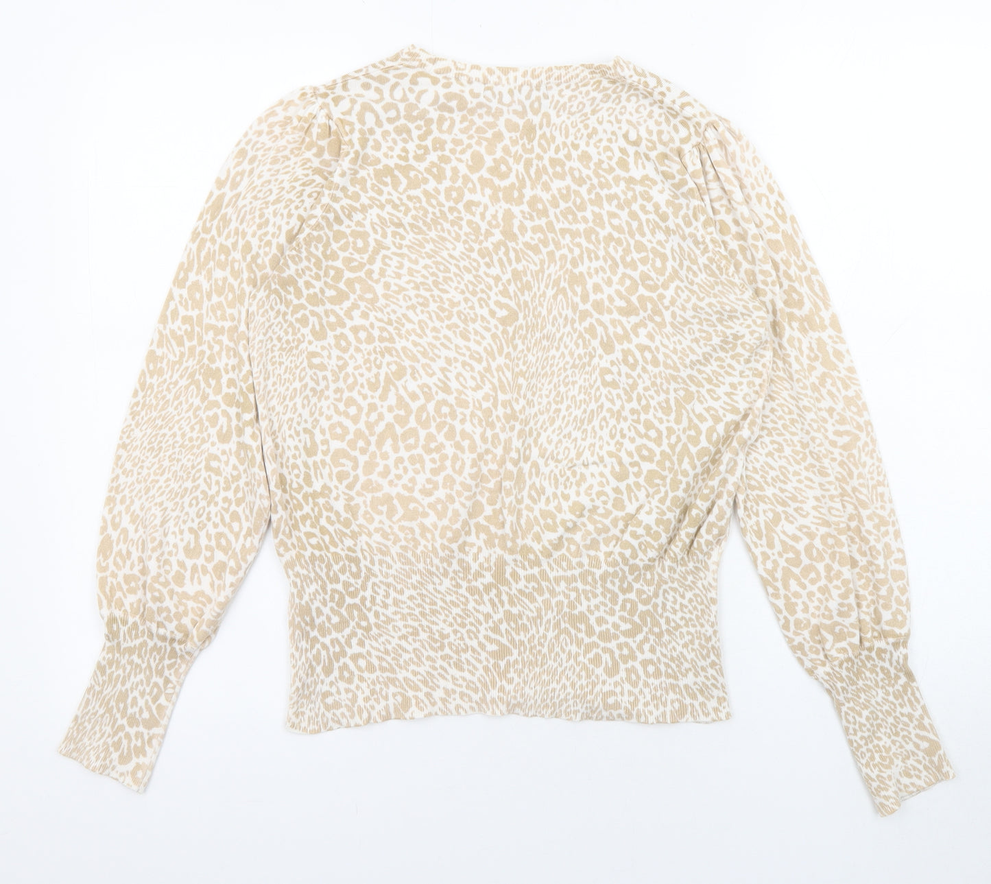 Marks and Spencer Womens Beige Round Neck Animal Print Viscose Pullover Jumper Size M