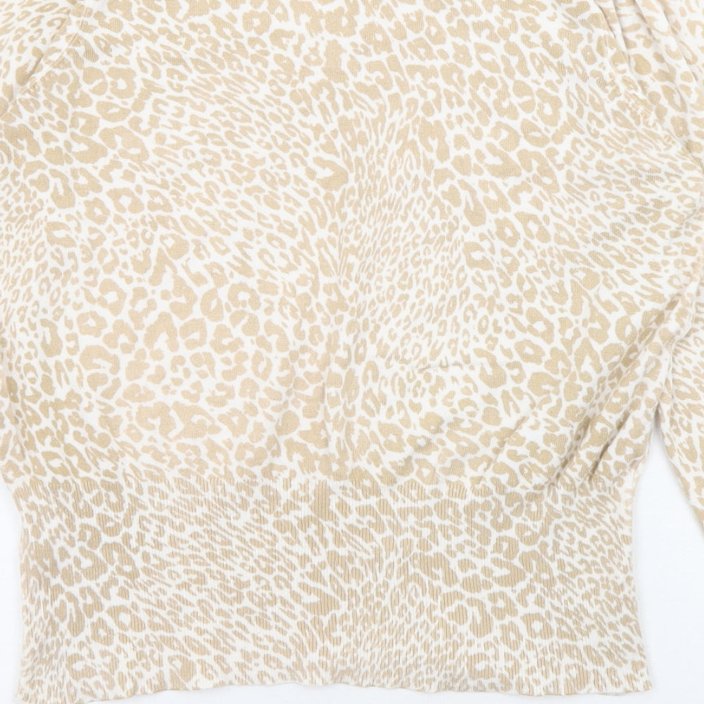 Marks and Spencer Womens Beige Round Neck Animal Print Viscose Pullover Jumper Size M