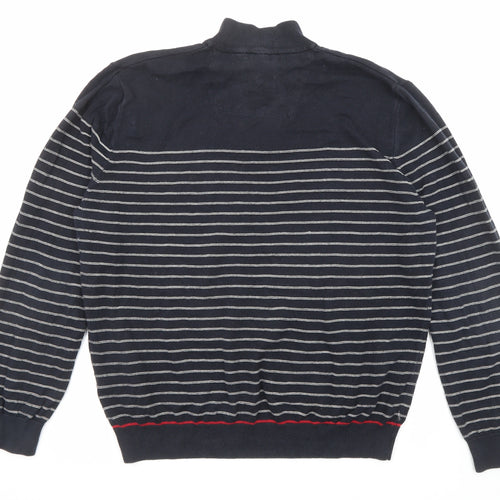 Blue Harbour Mens Blue Collared Striped Cotton Pullover Jumper Size XL Long Sleeve - Zip closure