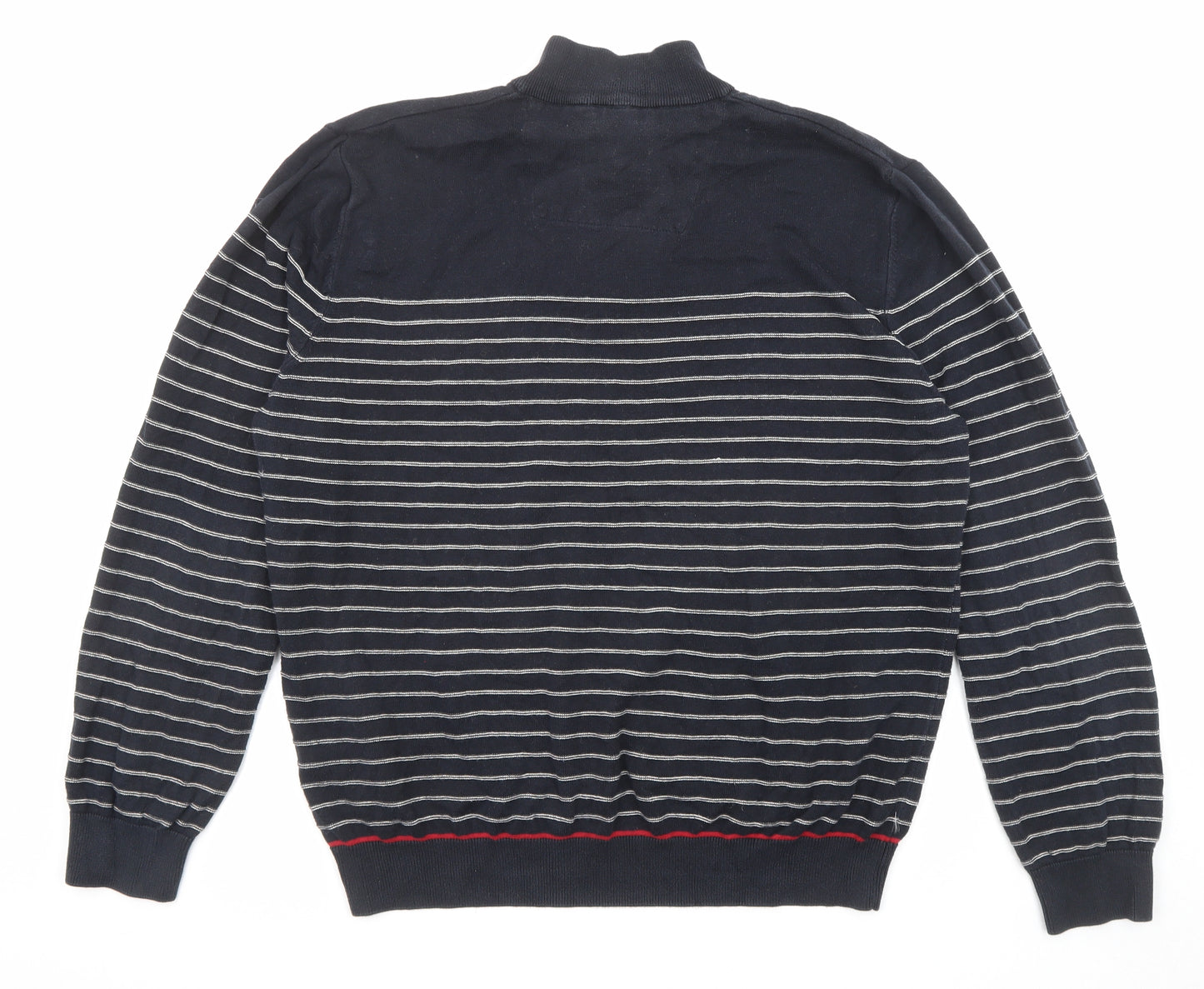 Blue Harbour Mens Blue Collared Striped Cotton Pullover Jumper Size XL Long Sleeve - Zip closure