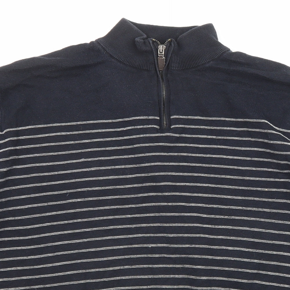 Blue Harbour Mens Blue Collared Striped Cotton Pullover Jumper Size XL Long Sleeve - Zip closure