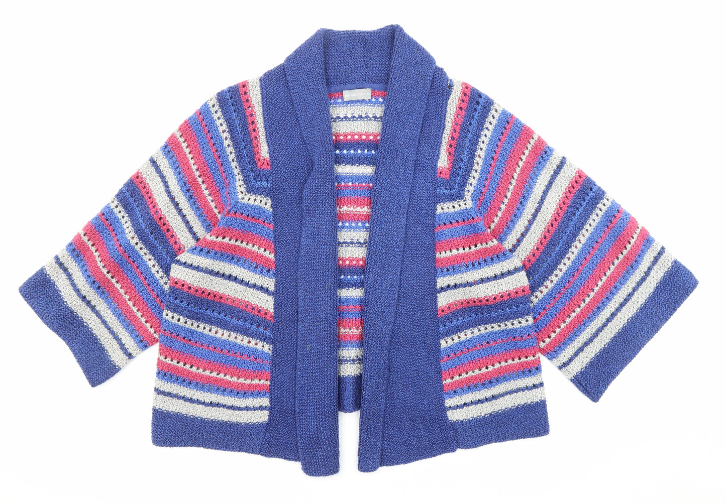 Per Una Womens Multicoloured Collared Striped Acrylic Cardigan Jumper Size M
