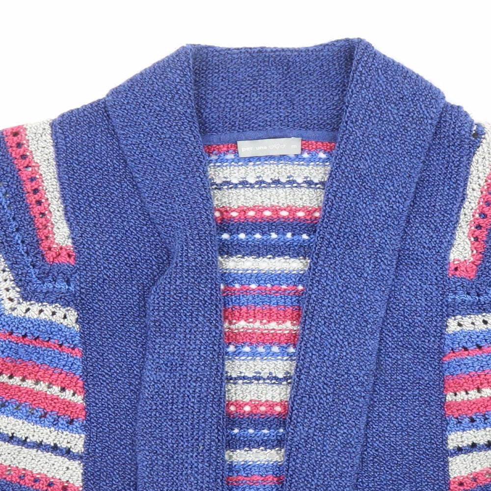 Per Una Womens Multicoloured Collared Striped Acrylic Cardigan Jumper Size M